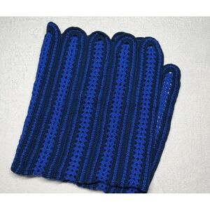 Crocheted Blanket Scalloped Edges 39" x 50" Afghan Handmade Blue
